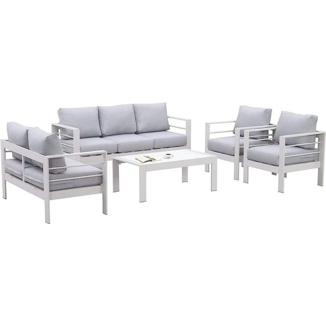 MeXo Gartenmöbel Set aus Aluminium Loungeset für 7 Personen Weiß