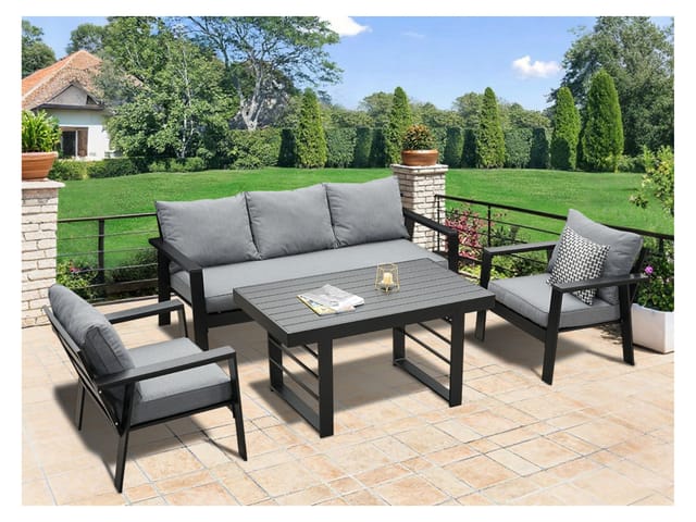 MeXo Aluminium Dining Lounge Outdoor mit Esstisch für 5 Personen Schwarz