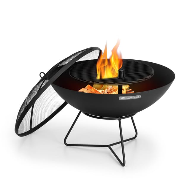 Blumfeldt Orbit 3-in-1 Stahl-Feuerschale Grill Gartentisch Ø 60 cm Schwarz