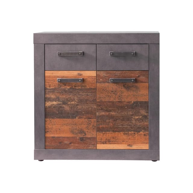 ebuy24 Indy Kommode 2 Türen 2 Schubladen Grau Eiche Dekor Old Wood Dekor