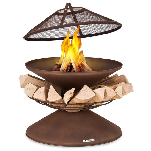 Blumfeldt Aguilera Feuerschale mit Grill Ø 65 cm Holzlager Stahl Rost