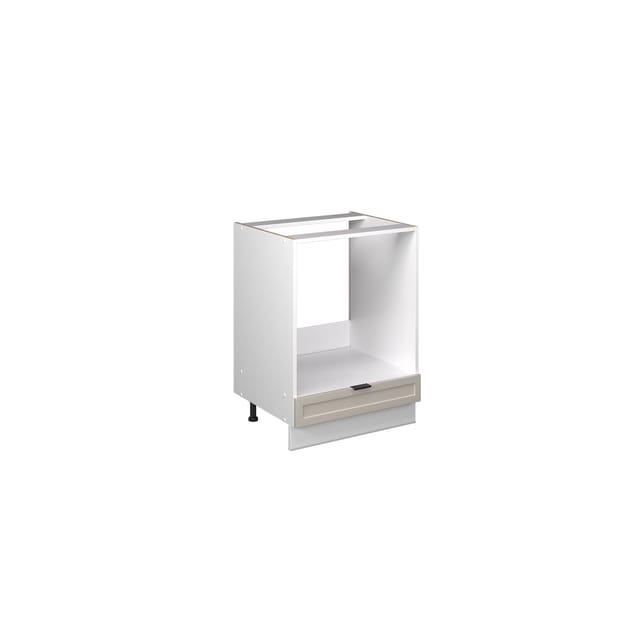 Vicco Herdumbauschrank Fame-Line Herdschrank GrauBeige 60 cm AP Marmor mit Weiß Korpus