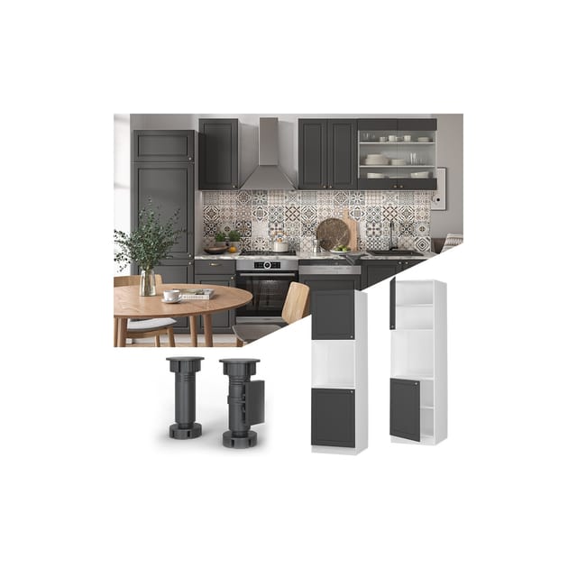 Vicco Herdumbauschrank Fame-Line Herdschrank Anthrazit-Gold/Weiß 60 cm Offen