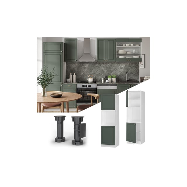 Vicco Herdumbauschrank Fame-Line Herdschrank Grün-Gold Landhaus/Weiß 60 cm Offen