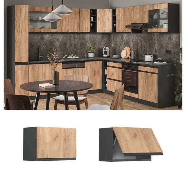 Vicco Hängeschrank R-Line Goldkraft Eiche/Anthrazit 60 cm J-Shape Flach