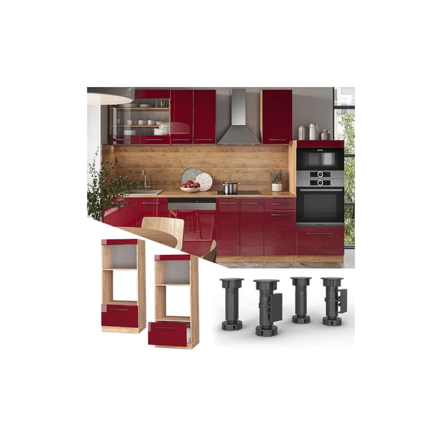 Vicco Mikrowellenschrank Fame-Line Bordeaux Hochglanz/Goldkraft Eiche 60 cm Offen