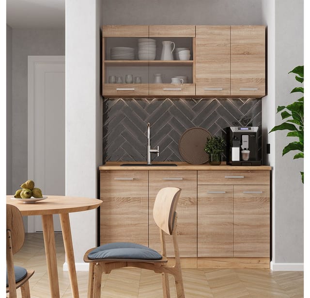 Vicco R-Line Single Küche Sonoma/Goldkraft Eiche 140 cm ohne Arbeitsplatte ohne E-Geräte