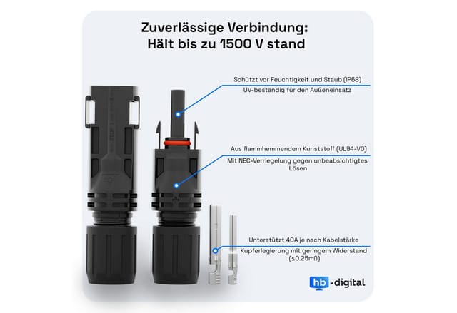 hb-digital 2x 5m Solarkabel 4mm2 mit Solar Stecker Schwarz/Rot