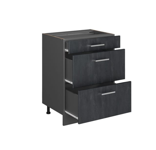 Vicco Küchenunterschrank R-Line Schwarz Beton 60 cm ohne Arbeitsplatte mit Anthrazit Korpus