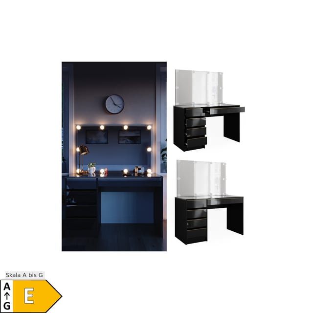 Vicco Schminktisch-Set Sherry Schwarz/Gold/Gold 120 cm mit LED Beleuchtung