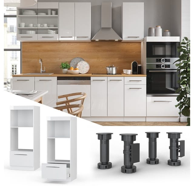 Vicco Mikrowellenschrank Fame-Line Küchenregal für die Mikrowelle Weiß Hochglanz/Weiß 60 cm Offen