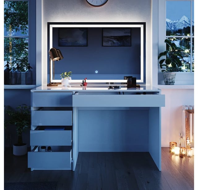 Vicco Schminktisch Sherry Weiß 120 cm mit LED Beleuchtung Opt 2