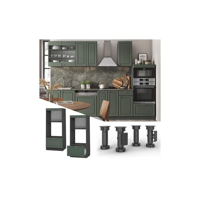 Vicco Mikrowellenschrank Fame-Line Grün-Gold Landhaus/Anthrazit 60 cm Offen