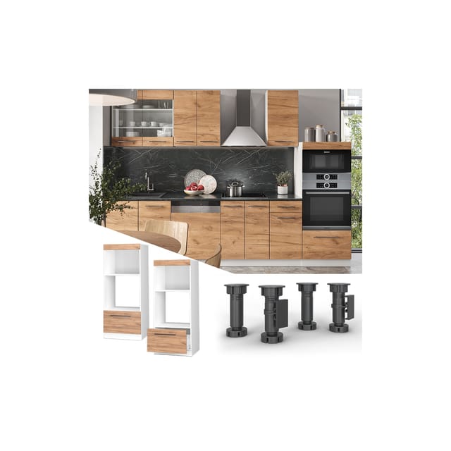 Vicco Mikrowellenschrank Fame-Line Küchenregal für die Mikrowelle Goldkraft Eiche/Weiß 60 cm Offen