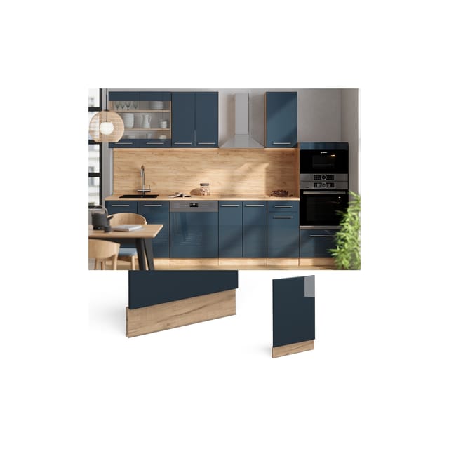 Vicco Frontblende Fame-Line Dunkelblau Hochglanz 45 cm ohne Arbeitsplatte mit Goldkraft Eiche Korpus