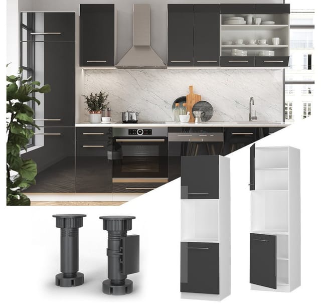 Vicco Herdumbauschrank Fame-Line Anthrazit Hochglanz/Weiß 60 cm mit Offenem Regal