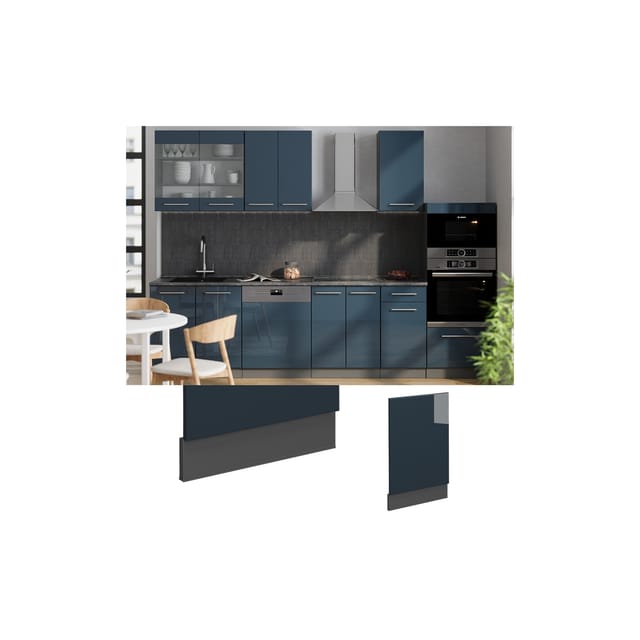Vicco Frontblende Fame-Line Dunkelblau Hochglanz 45 cm ohne Arbeitsplatte mit Anthrazit Korpus