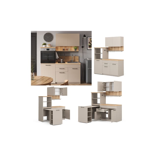 Vicco Egbert SingleKüche Greige 160 cm mit Ausziehbarem TischEgbert ohne E-Geräte