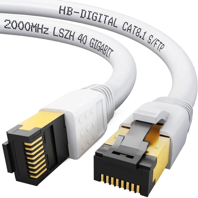 hb-digital 0.5m Patchkabel CAT 8.1 GHMT Zertifiziertes LAN Kabel RJ45 S/FTP PimF LSZH Weiß