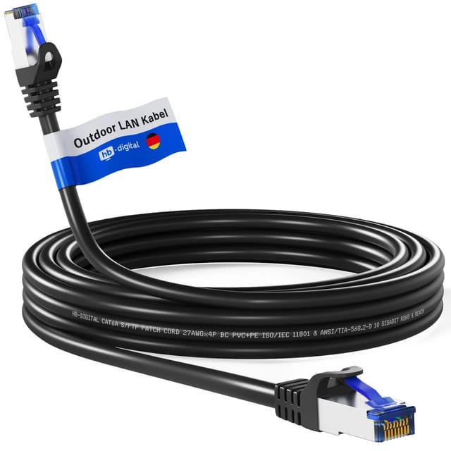 hb-digital 3m GHMT Zertifiziertes LAN Kabel CAT 6a RJ45 S/FTP PVC+PE für Außenbereich Schwarz