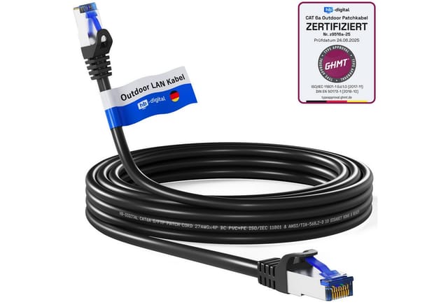 hb-digital 15m Patchkabel CAT 6a Outdoor RJ45 S/FTP PVC+PE Schwarz