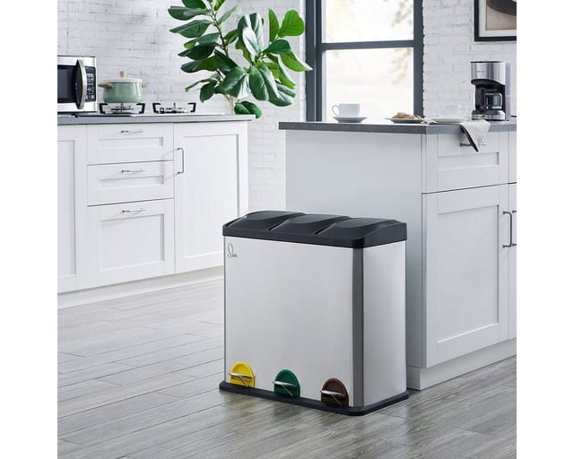 Svita TC3X20 Treteimer Abfalleimer Mülleimer Mülltrennung Edelstahl 60L Silber