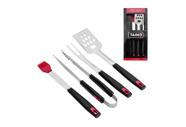 Taino Grillbesteck Set 4 tlg Zubehör Grillzubehör Edelstahl Silikon BBQ Griller