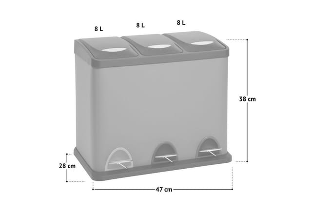 Svita TC3X8 24 L Treteimer Abfalleimer Mülleimer Pulverbeschichteter Stahl Grau