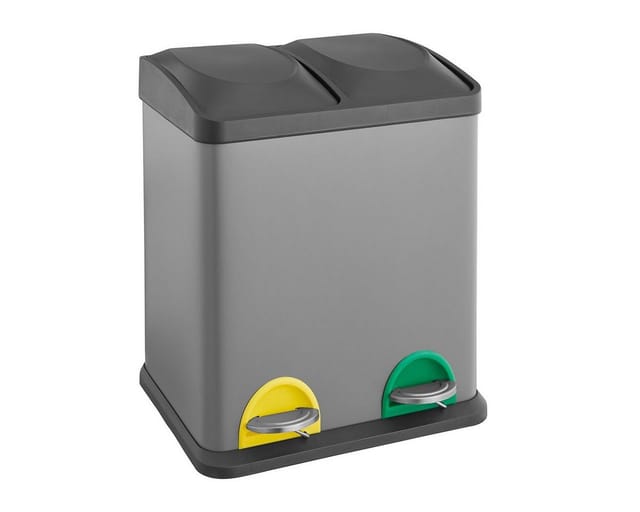 Svita TC2X15 Mülleimer 30L 2x15 Treteimer Papierkorb Mülltrennung Stahl Grau