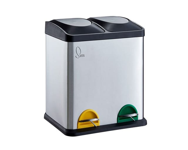 Svita TC2X15 Mülleimer 30L 2x15 Treteimer Papierkorb Mülltrennung Edelstahl Silber