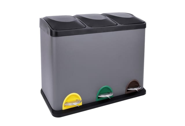 Svita TC3X15 Mülleimer Papierkorb Pulverbeschichteter Stahl Treteimer Abfalleimer Recycling 45L Grau