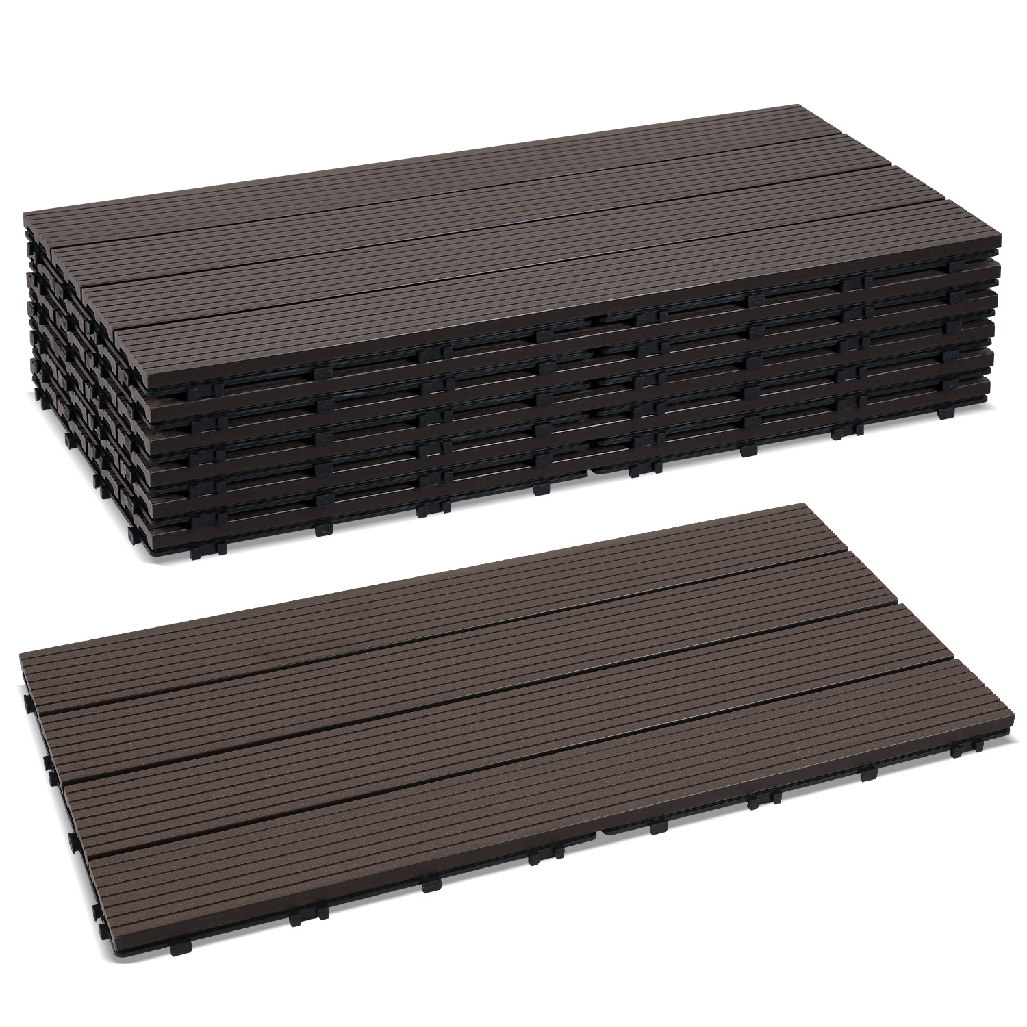 Wolketon 60er Set Wpc Terrassenfliesen Für Garten Balkon Bodenbelag, 4 Lamellen, 30 × 60 Cm, Klicksystem, Kaffee Braun
