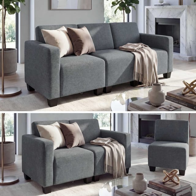 MCW Modular 3-Sitzer Sofa Couch Moncalieri Grau