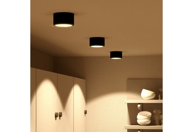 SSC-LUXon Celi-X LED Deckenleuchte Flach Rund Schwarz mit GX53 5W Warmweiß für Wohnräume