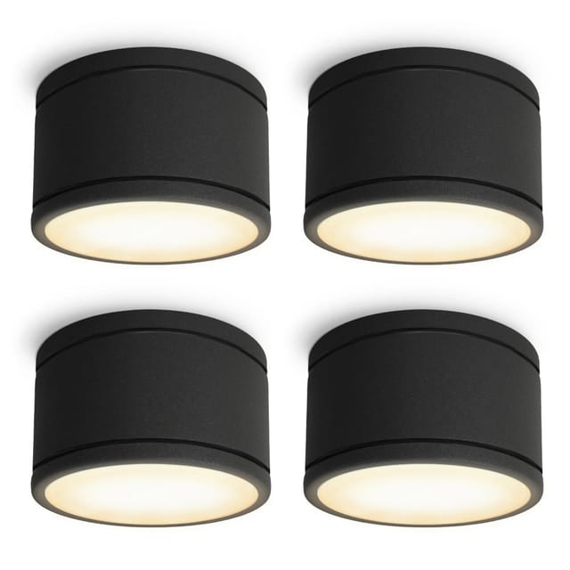SSC-LUXon 4er Set Celi-WX LED Feuchtraum Deckenlampe IP44 Rund Schwarz mit GX53 5W Warmweiß