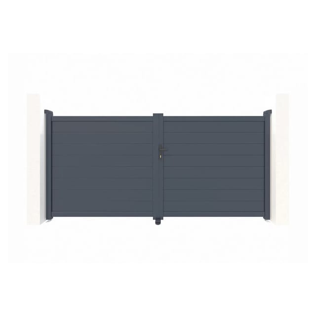 Casanoov Flügeltor Eiger 300x140cm Graues Aluminium & 2 Pfosten 20x20cm H.166cm