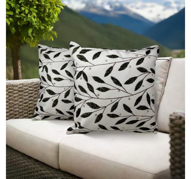 Jet-Line Outdoor Dekokissen 2er Set Olivenblätter Creme/Bunt 40 x 40 cm