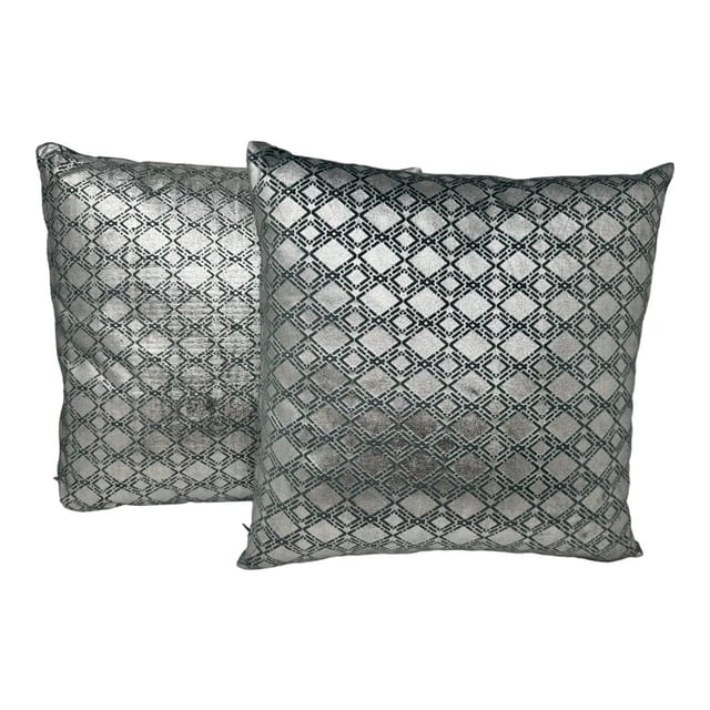 Jet-Line Indoor Dekokissen 2er Set Raute Blau/Silber 40 x 40 cm