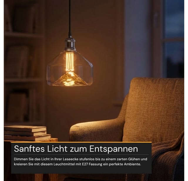 ENOVALITE LED Filament Leuchtmittel Mountain Eckig E27 Dimmbar Warmweiß Glas Designerlampe
