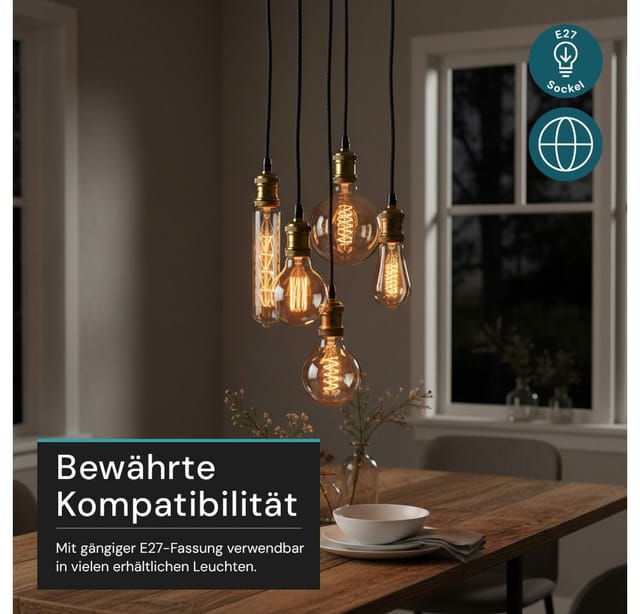 LUXULA LED Filament Leuchtmittel Bulb E27 Dimmbar Warmweiß Bernstein Glas Vintage Optik