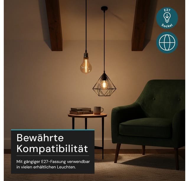 LUXULA LED Filament Leuchtmittel LINE E27 Dimmbar Warmweiß Bernstein Glas Senkrecht