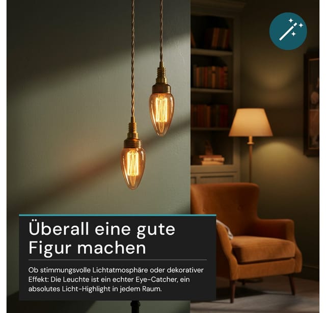 LUXULA LED Filament Leuchtmittel Kerze E14 Dimmbar Warmweiß Bernstein Glas Dekoration Lampe