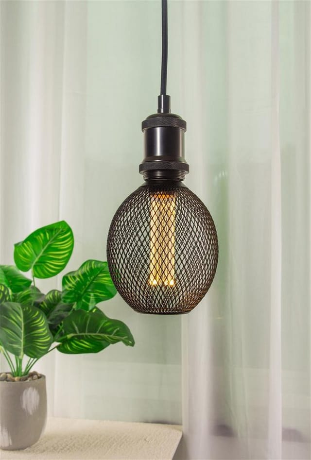 ENOVALITE LED Filament Leuchtmittel BUBBLE Vintage MESH E27 Dimmbar Warmweiß Schwarz Gitter