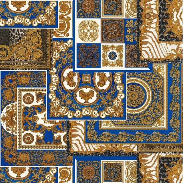 PROFHOME 370481-GU Barock Tapete Design glitzernd Gold Blau Weiß 7,035 m2 0,70 m x 10,05 m 7,035 m2 Gold