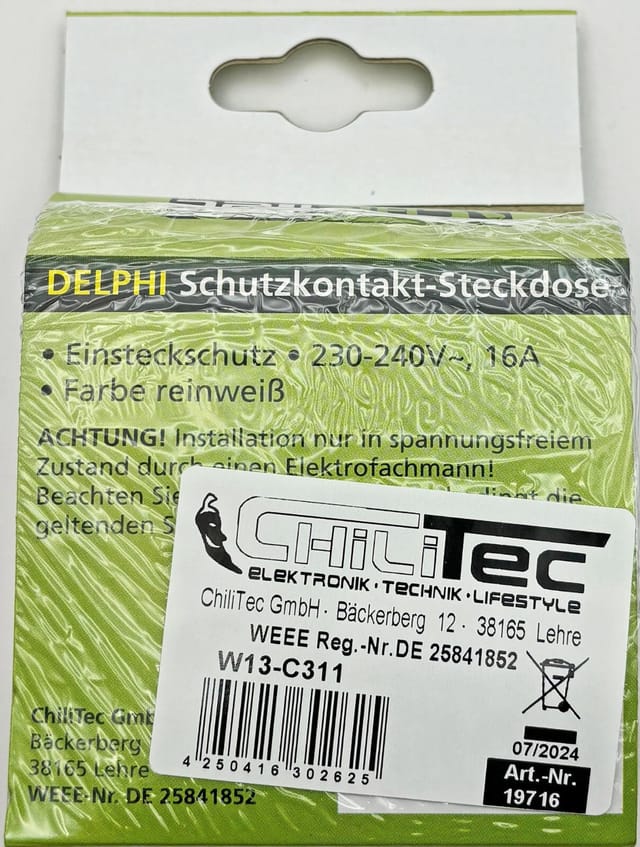 ChiliTec DELPHI Schutzkontakt-Steckdose 250V 16A UP Weiß