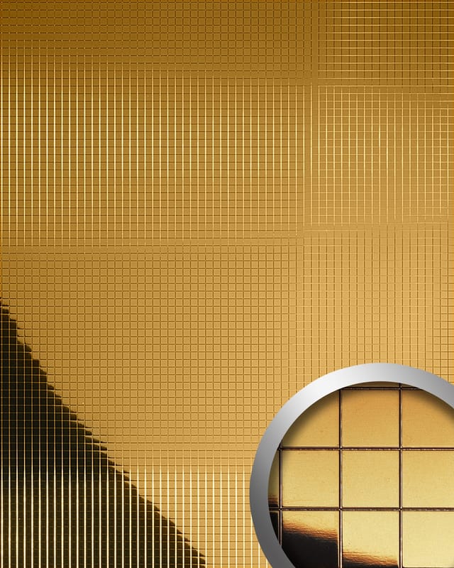 WALLFACE 27374 M-Style Platte Wand-paneel Mosaik Spiegel Deko glanz Gold 980 mm x 980 mm x 1,2 mm 0,96 m2 Gold