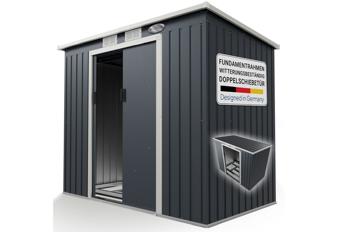 Juskys Metall Geräteschuppen Gerätehaus M mit Pultdach in Anthrazit Bild 4
