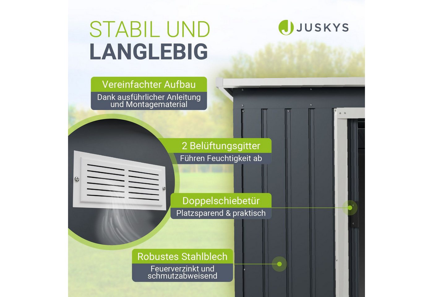 Juskys Metall Geräteschuppen Gerätehaus M mit Pultdach in Anthrazit Bild 5