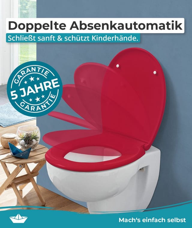 Calmwaters WC Sitz Premium Rot Absenkautomatik Made In EU 250 kg Antibakteriell Abnehmbar Duroplast 26LP6209