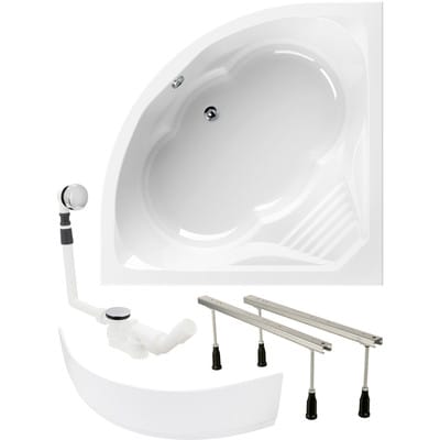 Calmwaters Eckbadewanne Curved Wellness 150x150 cm Schürze Wannenfüße & Ablaufgarnitur 99000092